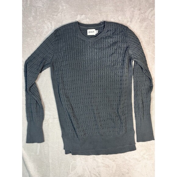 Pact Gray Cable Knit Sweater Women’s M Organic Cotton Pullover Boxy Tunic - Picture 1 of 9
